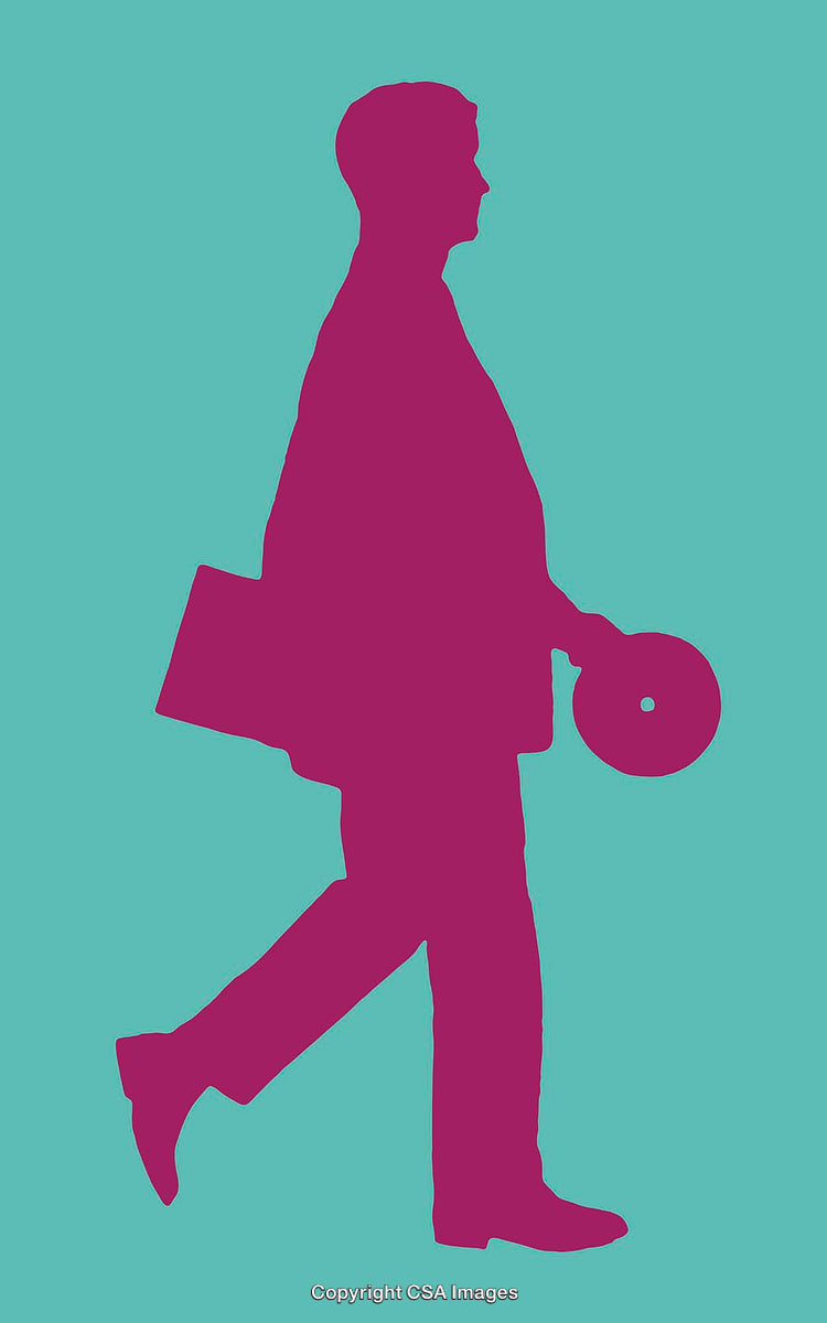 Silhouette Art of Businessperson Carrying Briefcase Against Colorful Background