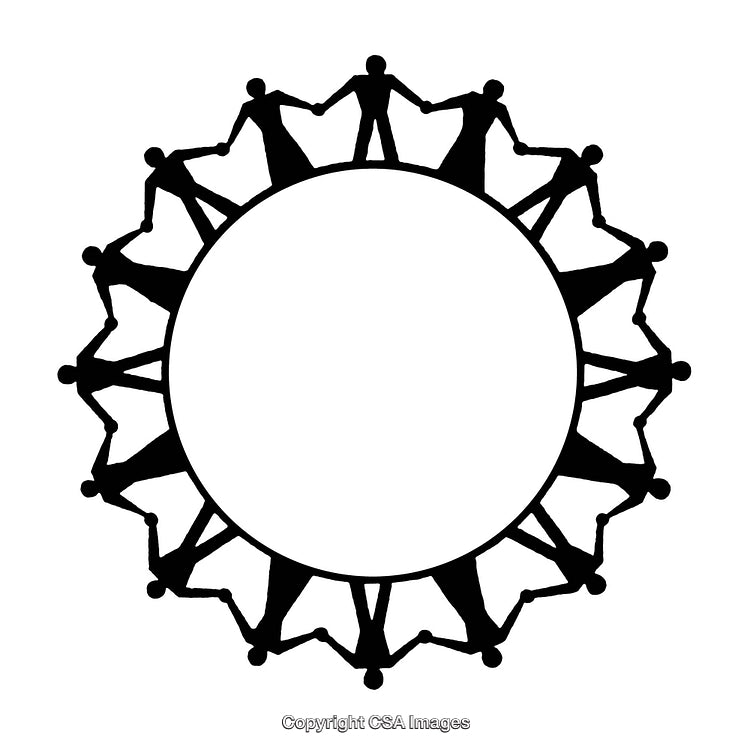 Black And White Silhouette Border of People in a Circular Formation