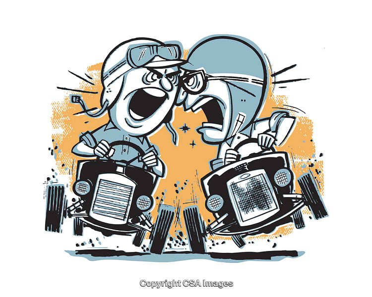 Vintage Illustration of Racing Drivers in a Humorous Cartoon Style
