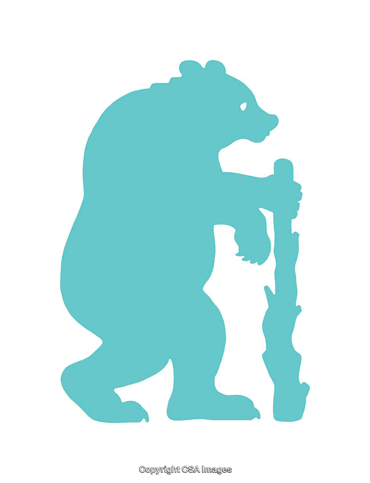 Silhouette of a Bear Leaning on a Stick Isolated on White