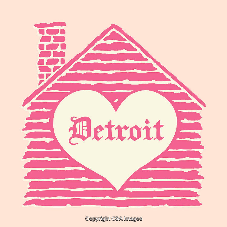 Pink Heart Design Featuring Logo and Iconic Detroit Text