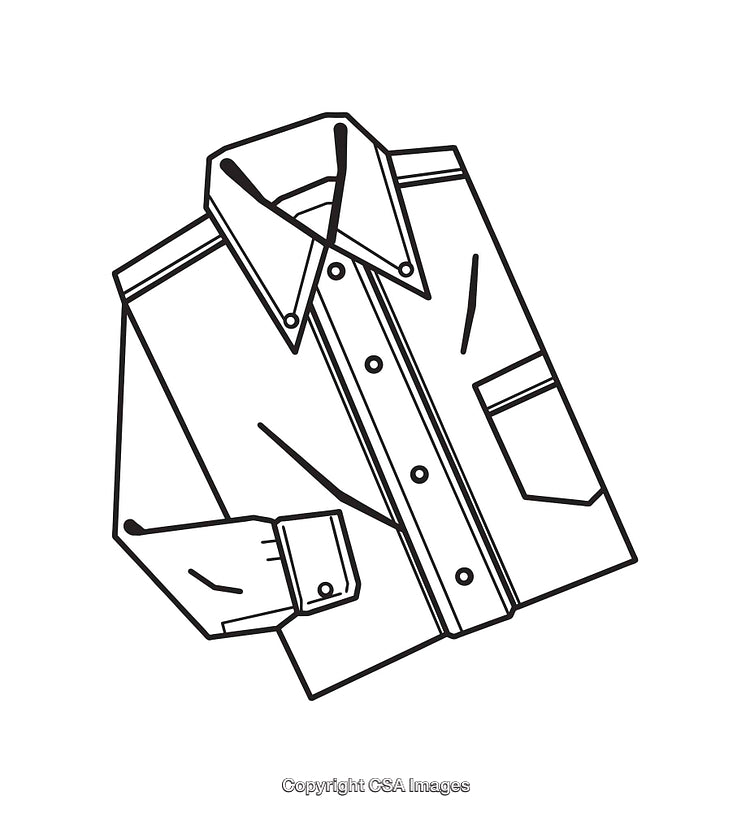 Black and White Line Art Depicting a Buttoned Collar Shirt