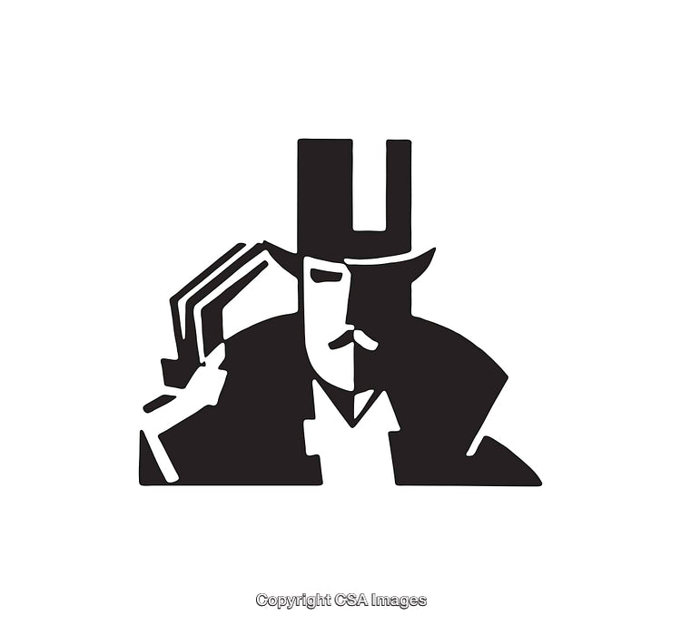 Black and White Icon Depicting a Distinguished Gentleman Wearing a Top Hat