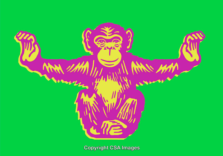 Vibrant Line Art Illustration of a Monkey on a Bright Green Background