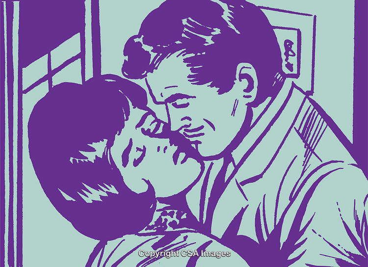 Romantic Retro Style Artwork of a Couple Sharing an Intimate Moment