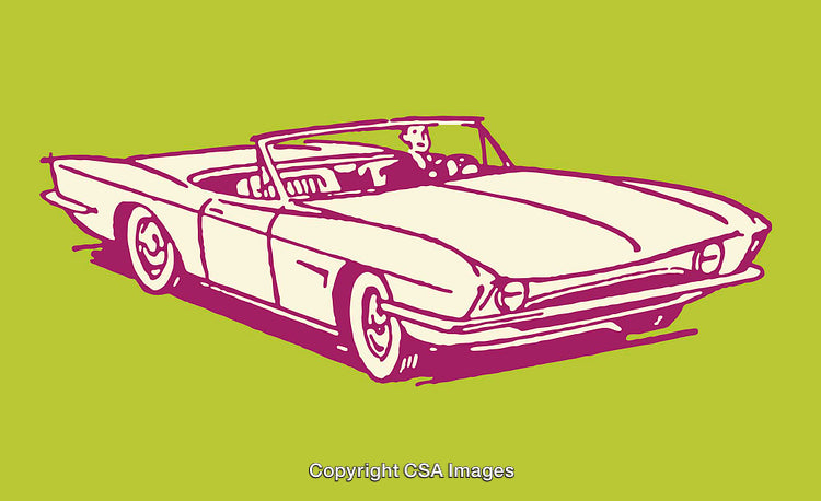 Vintage Convertible Car Line Art on Bright Background