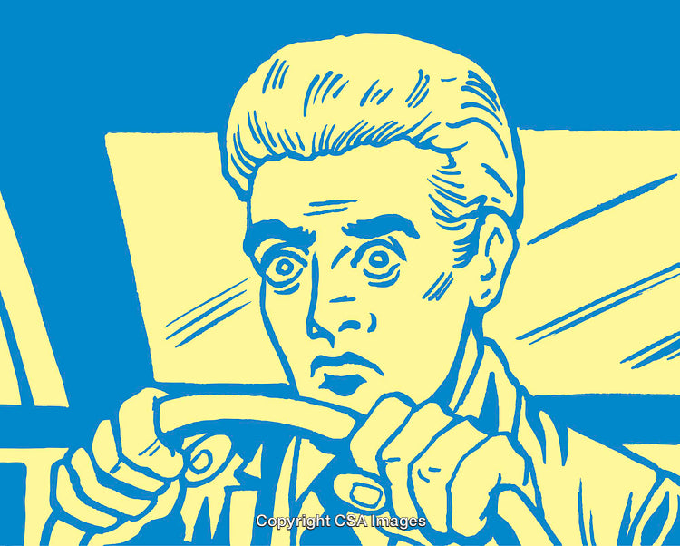 Surprised Expression of Driver in Retro Pop Art Style