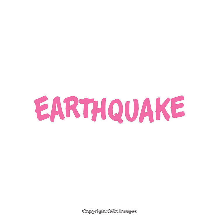 Pink Text 'Earthquake' Against a White Background