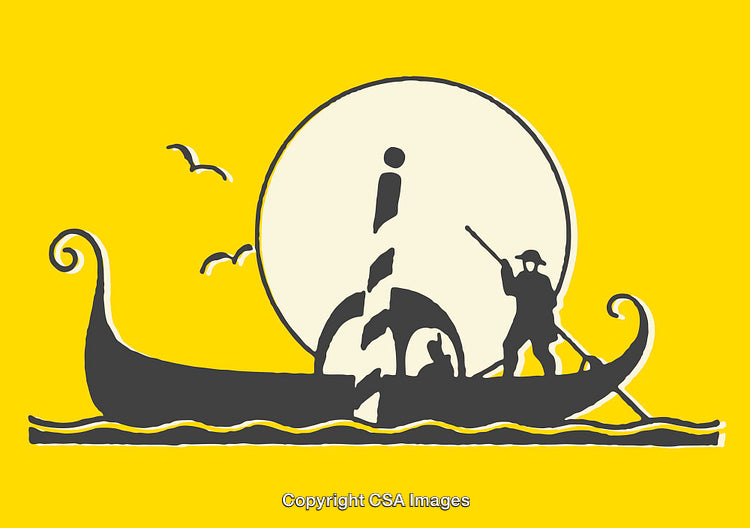 Silhouette Gondola Illustration in Yellow and White Theme