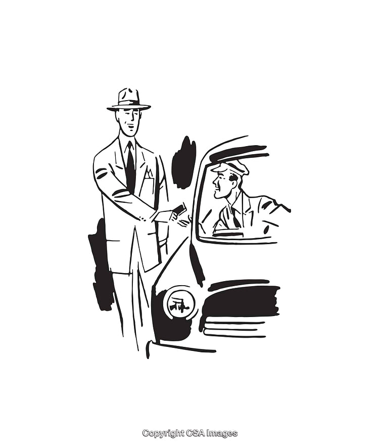Black and White Line Art Illustration of a Business Interaction Scene