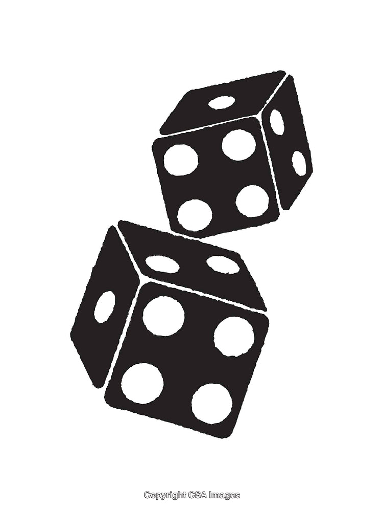 Black And White Illustration of Two Falling Dice in Simple Design