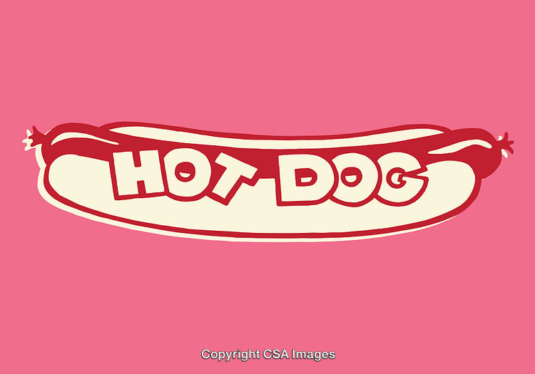 Colorful Line Art Hot Dog Illustration with Text on Pink Background