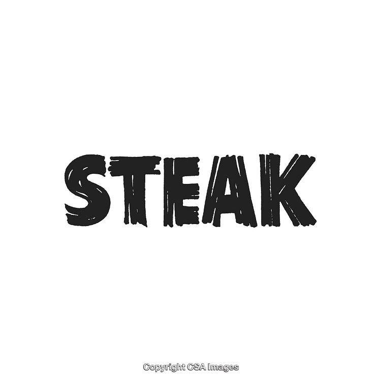 Bold Text Depicting the Word Steak in Black Rough-Styled Font