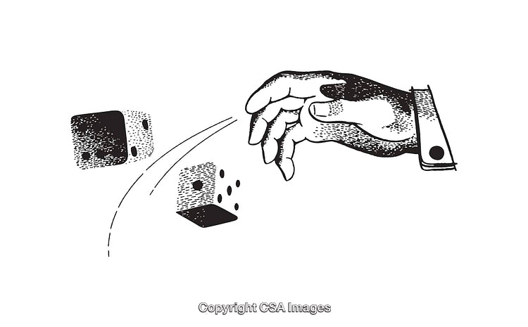 Hand Rolling Dice in Action Black and White Illustration
