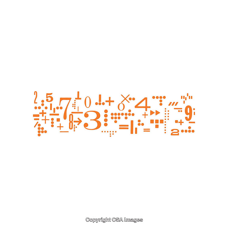 Orange Mathematical Symbols and Numbers Design on White Background
