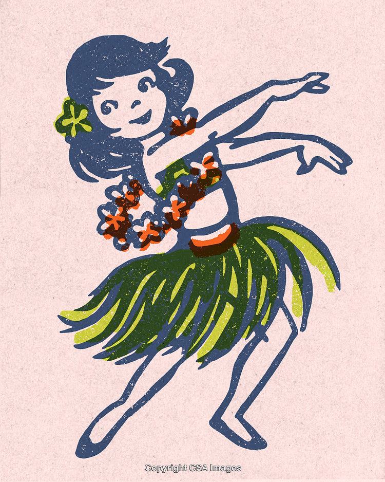 Colorful Illustration of Hula Dancer in Traditional Hawaiian Attire