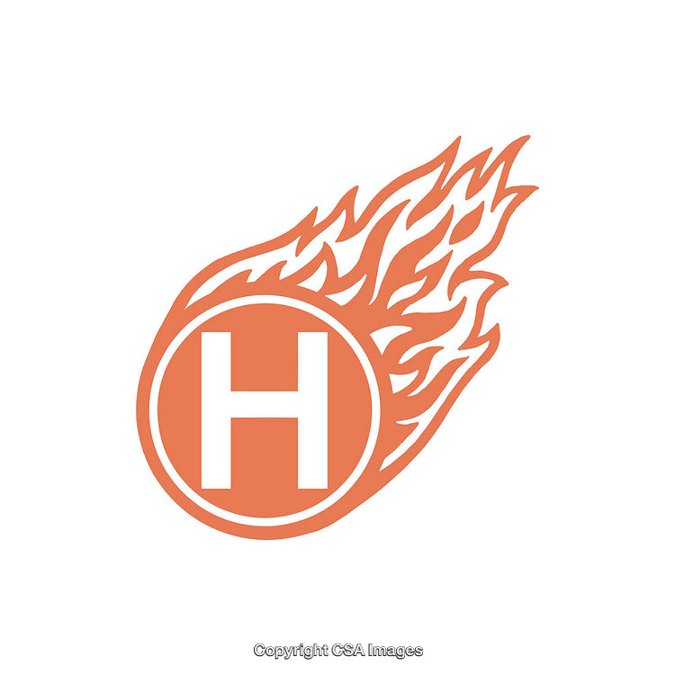 Flaming Letter H Inside a Circular Emblem on a White Background