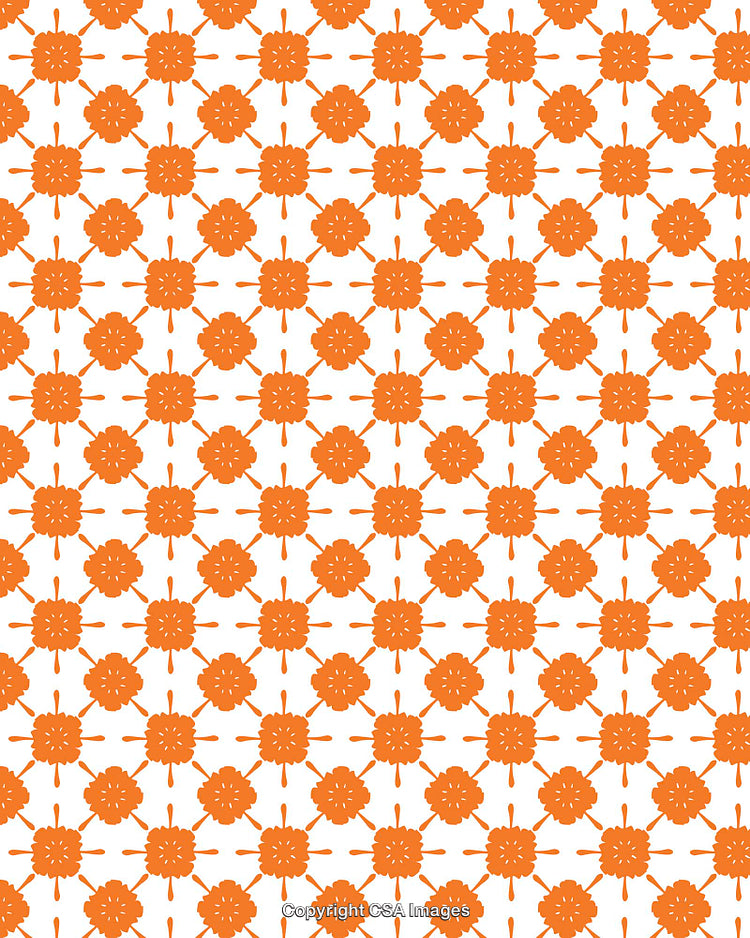Orange Repeated Pattern with Abstract Geometric Shapes on White Background