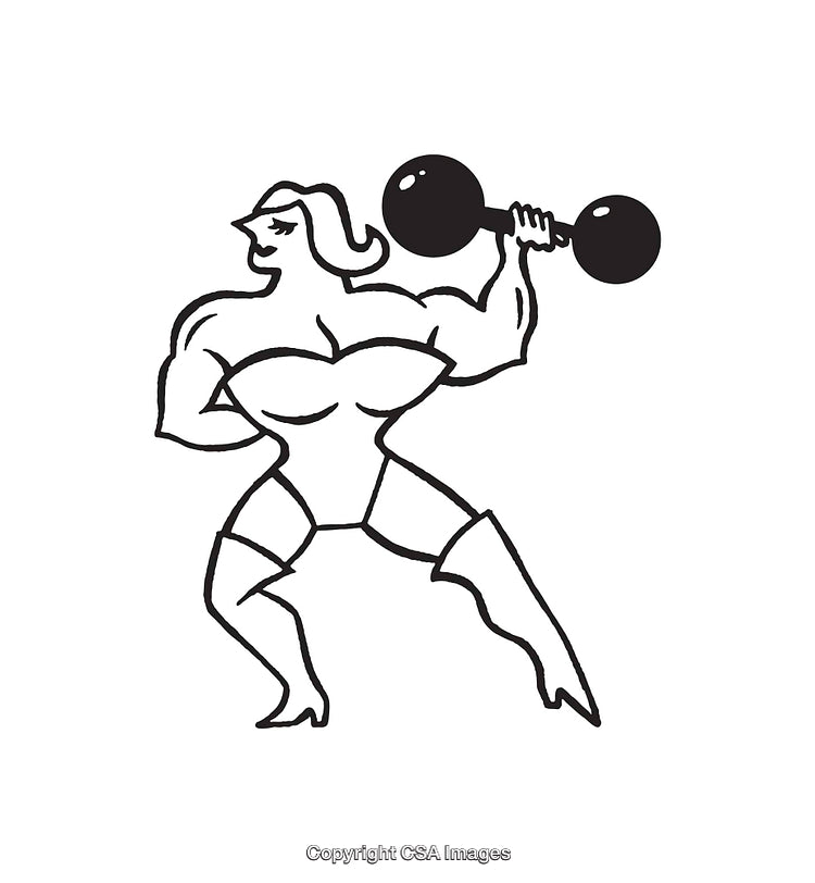 Black and White Line Art of a Female Weightlifter in Action