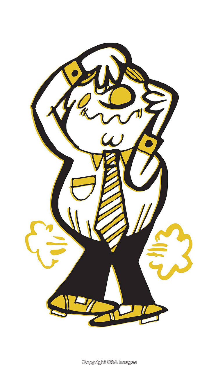 Cartoon Illustration of Stressed Businessman with Exaggerated Expressions