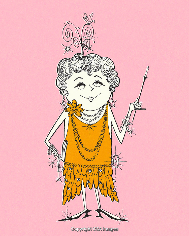Artistic Illustration of a Flapper in Vintage 1920s Themed Attire