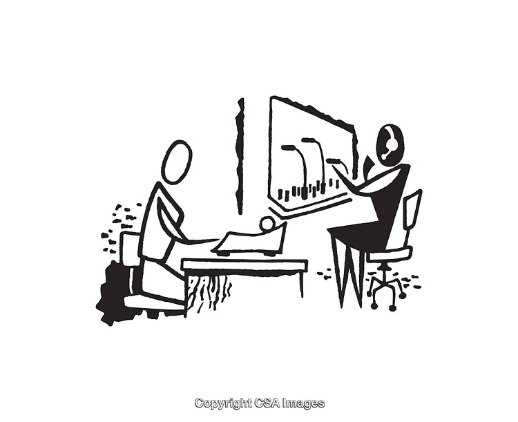 Black and White Illustration of a Business Meeting Scene