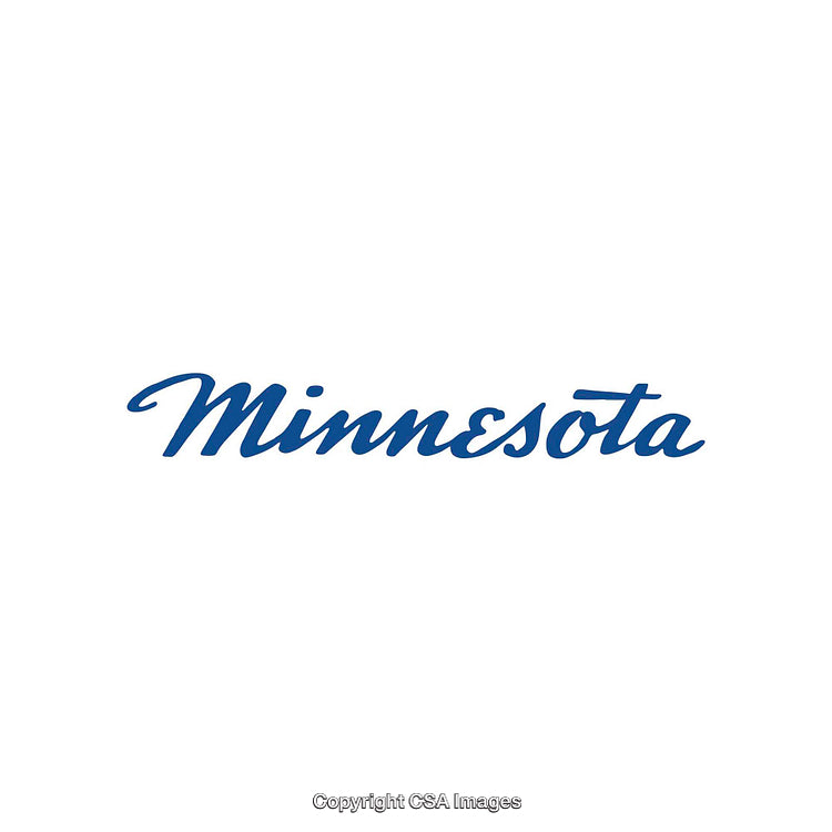 Elegant Blue Script Text of the Word "Minnesota" on White Background