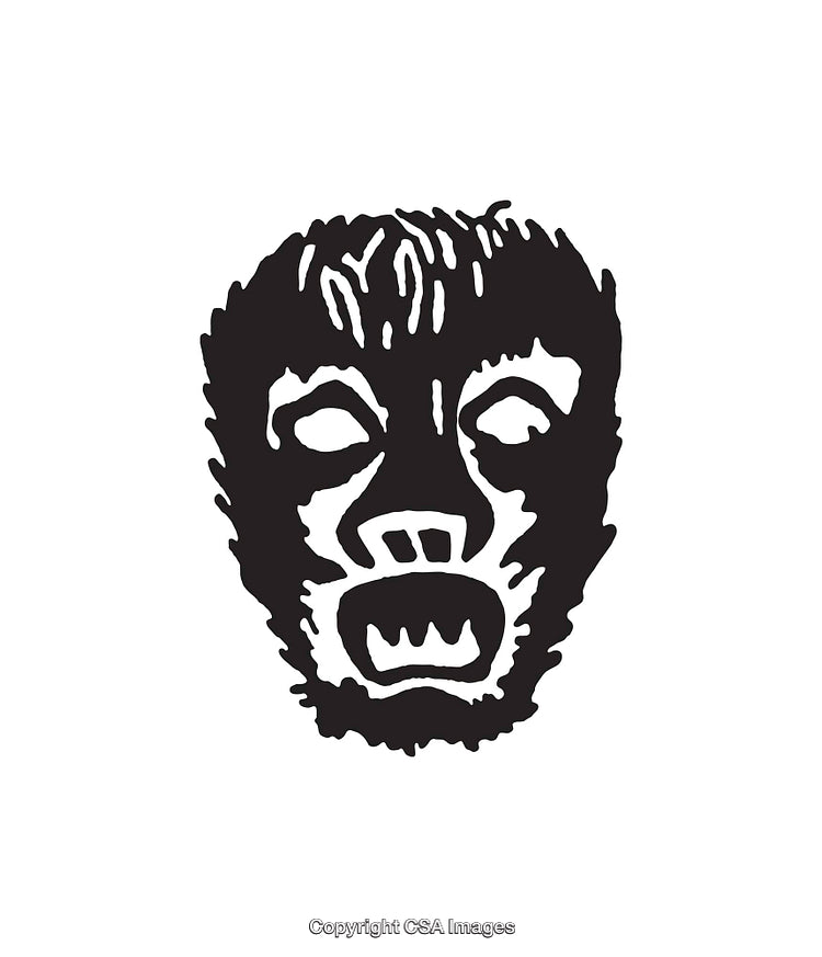 Black and White Line Art Illustration of a Mask Design