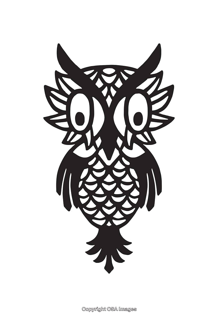 Intricate Black and White Line Art Illustration of an Owl Design