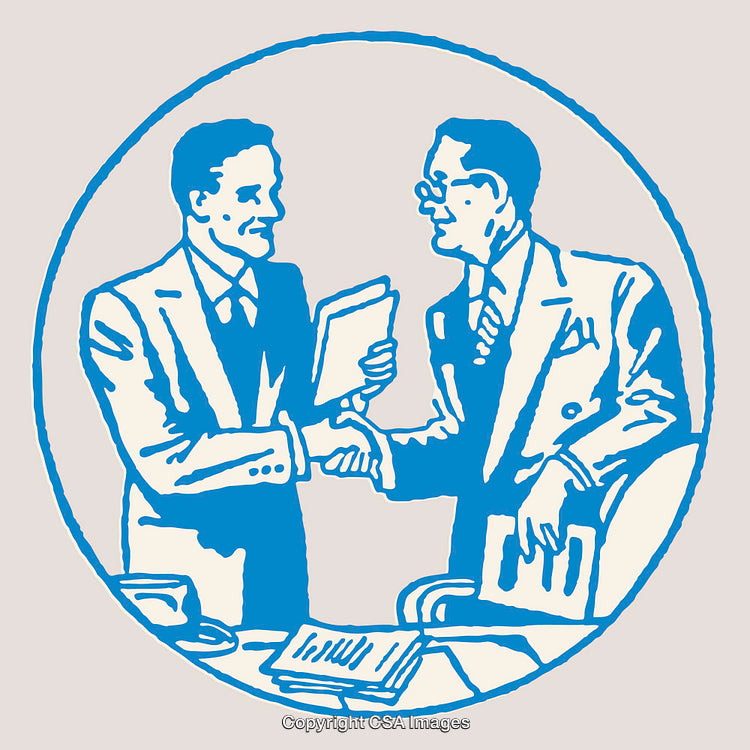 Blue Illustrative Artwork of Business Professionals Handshaking in Collaboration
