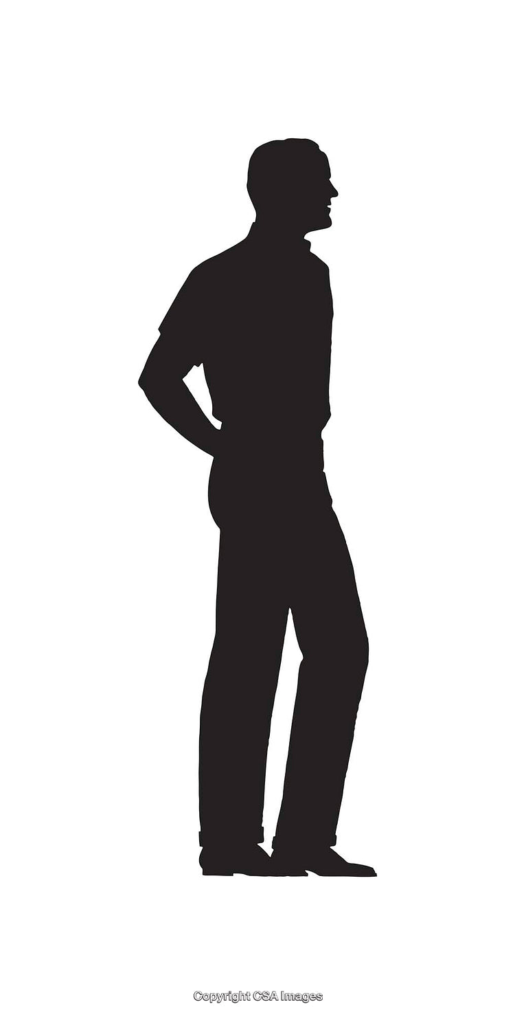 Silhouette Illustration of a Standing Man Facing Left Against White Background