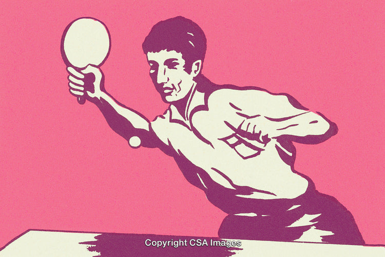 Bright Illustration of a Table Tennis Player in Action on Pink Background