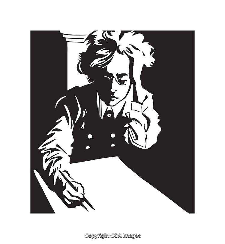 Artistic Black and White Line Illustration of a Person in Thought