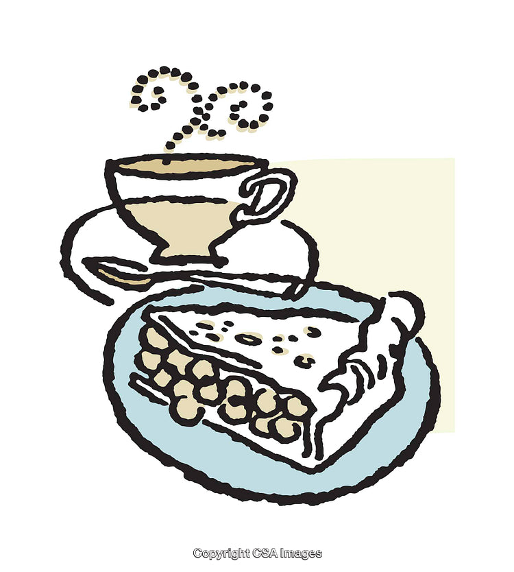 Illustrated Coffee Cup and Pie Slice in a Minimalist Style