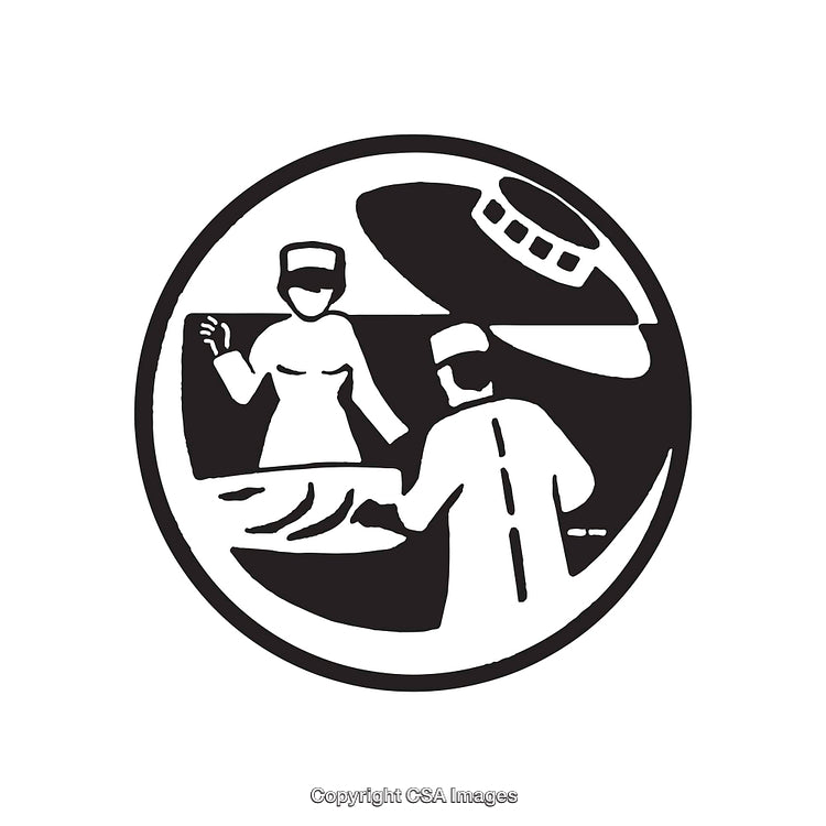 Black and White Icon Depicting Medical Professionals in an Operating Room