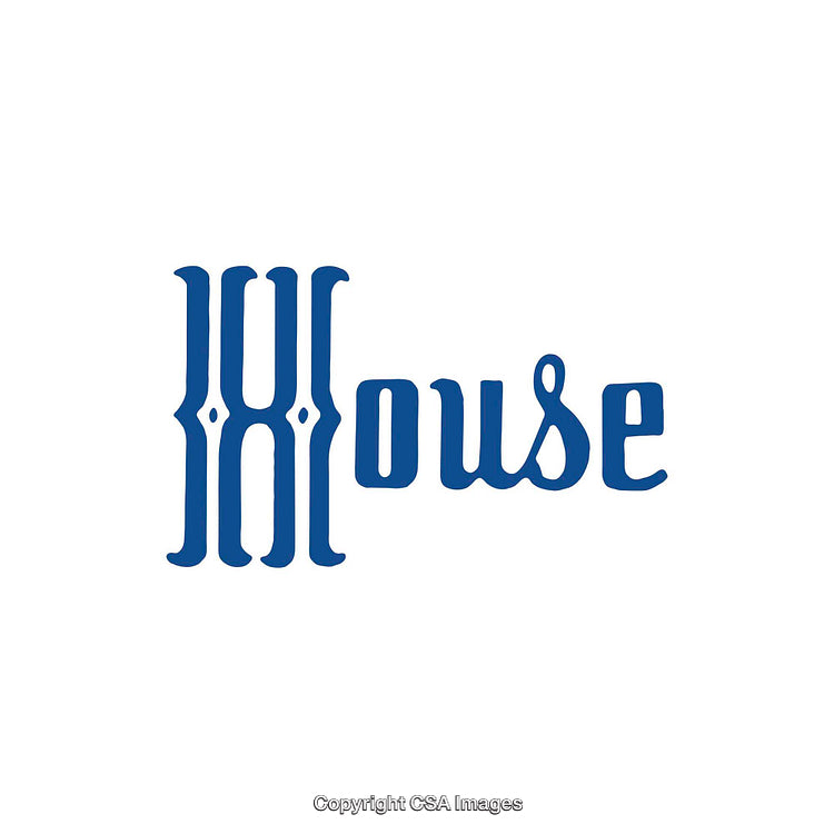 Stylized Word Design Depicting the Word House in Blue Calligraphy
