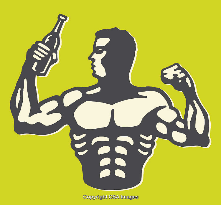 Strongman Drawing Holding Drink in Vibrant Vintage Style