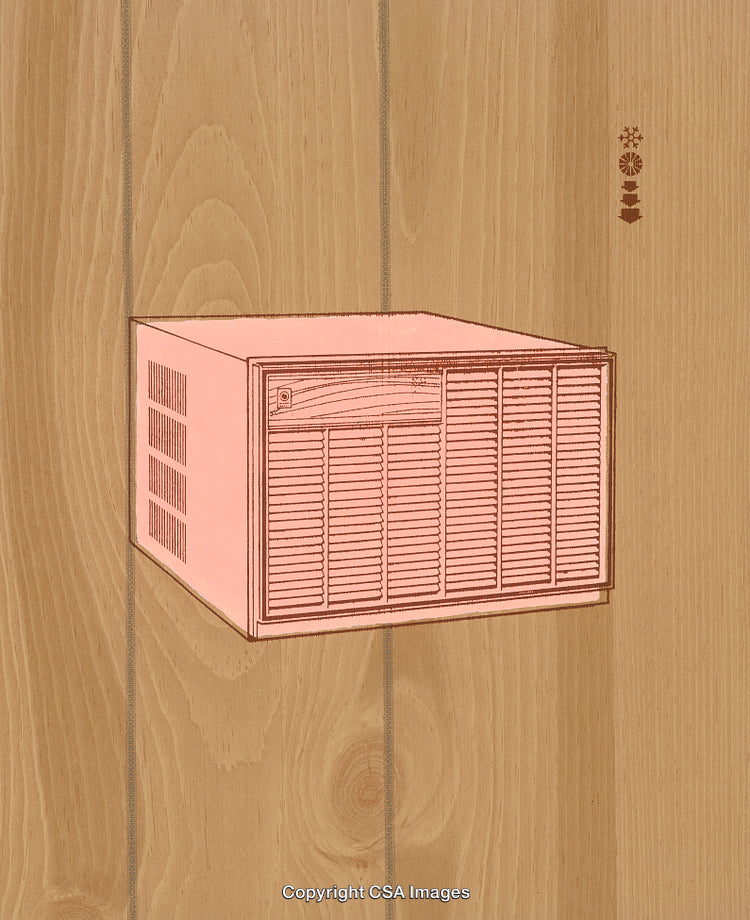 Minimalist Air Conditioner Artwork Featured on a Textured Wooden Background