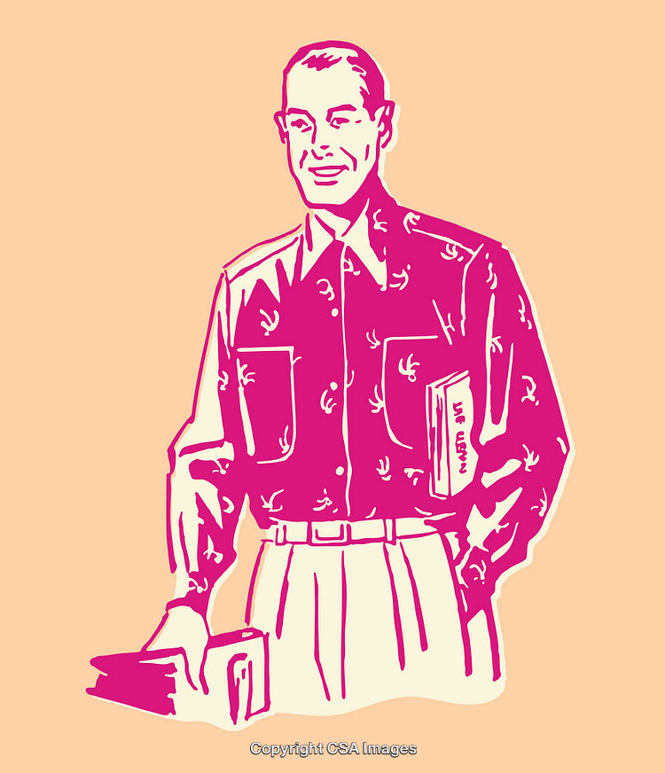 Retro Styled Illustration of a Man Holding Books Wearing Casual Clothing