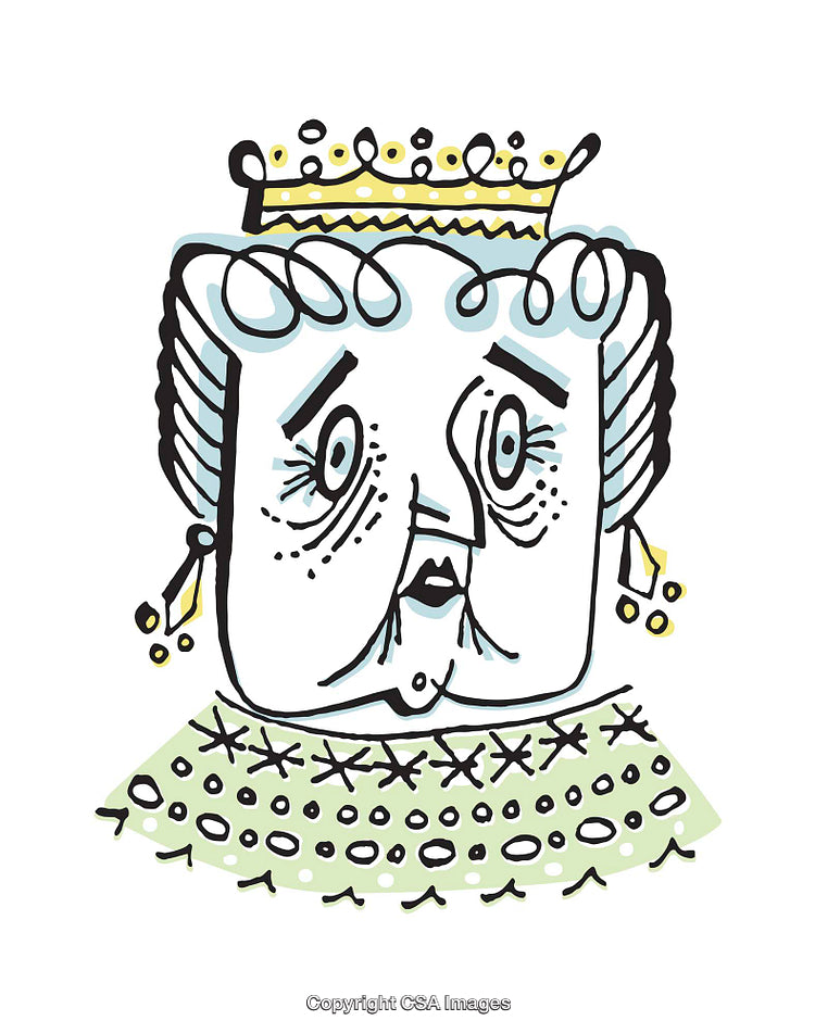 Cartoon Style Illustration of a Regal Royal Figure with a Crown