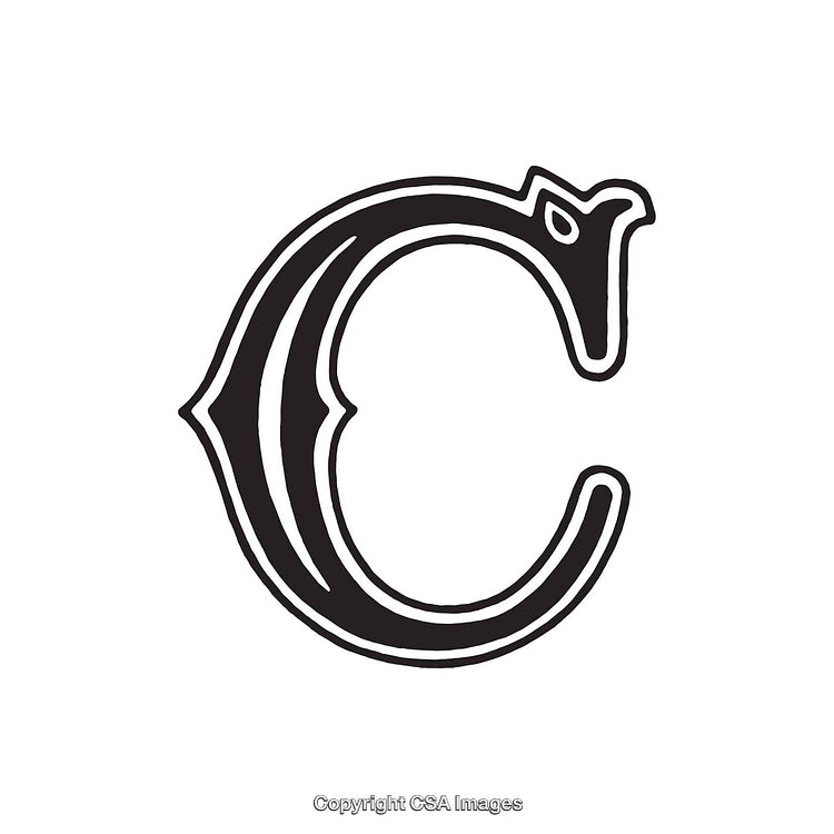 Decorative Illustration of the Letter C in Black and White Design