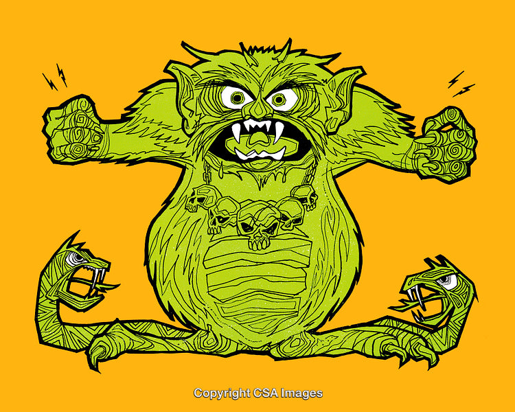Cartoon Illustration of a Fierce Green Monster in a Dynamic Pose