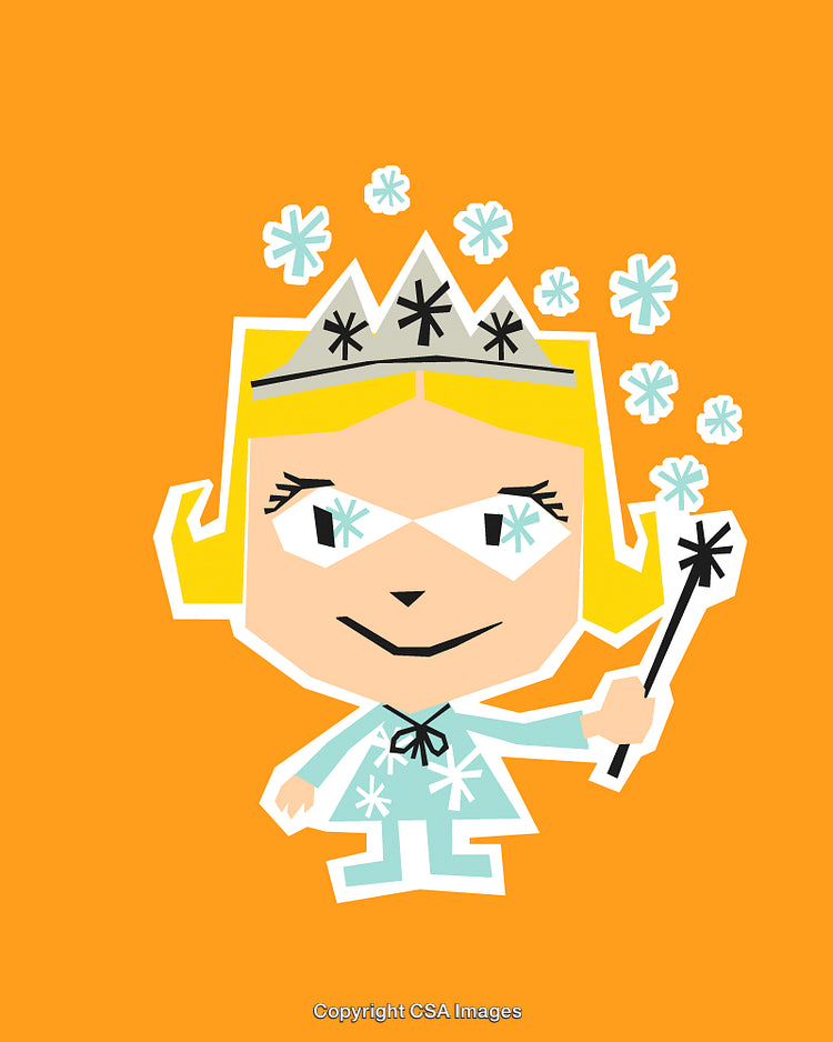 Fun Cartoon Winter Fairy Character Illustration with a Bright Orange Background