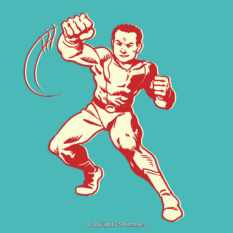 Dynamic Superhero Action Pose in Minimalist Line Art Style