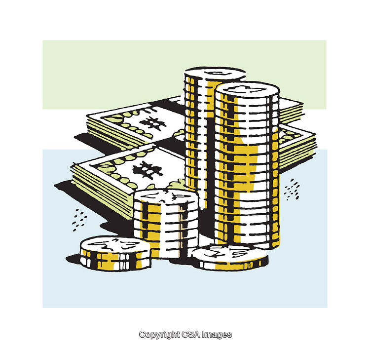 Stacked Coins and Bills Representing Wealth and Financial Prosperity