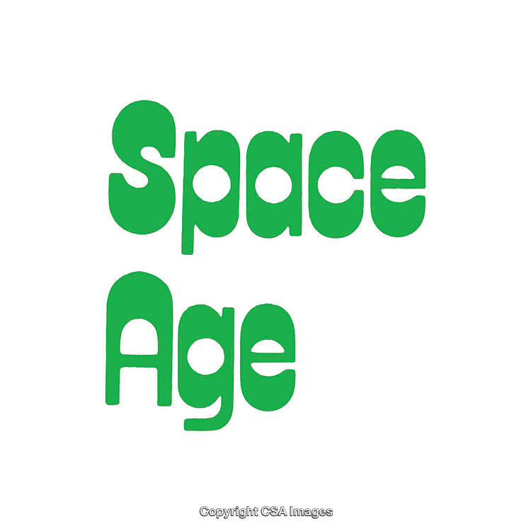 Green Text Design Depicting the Phrase 'Space Age' on White Background