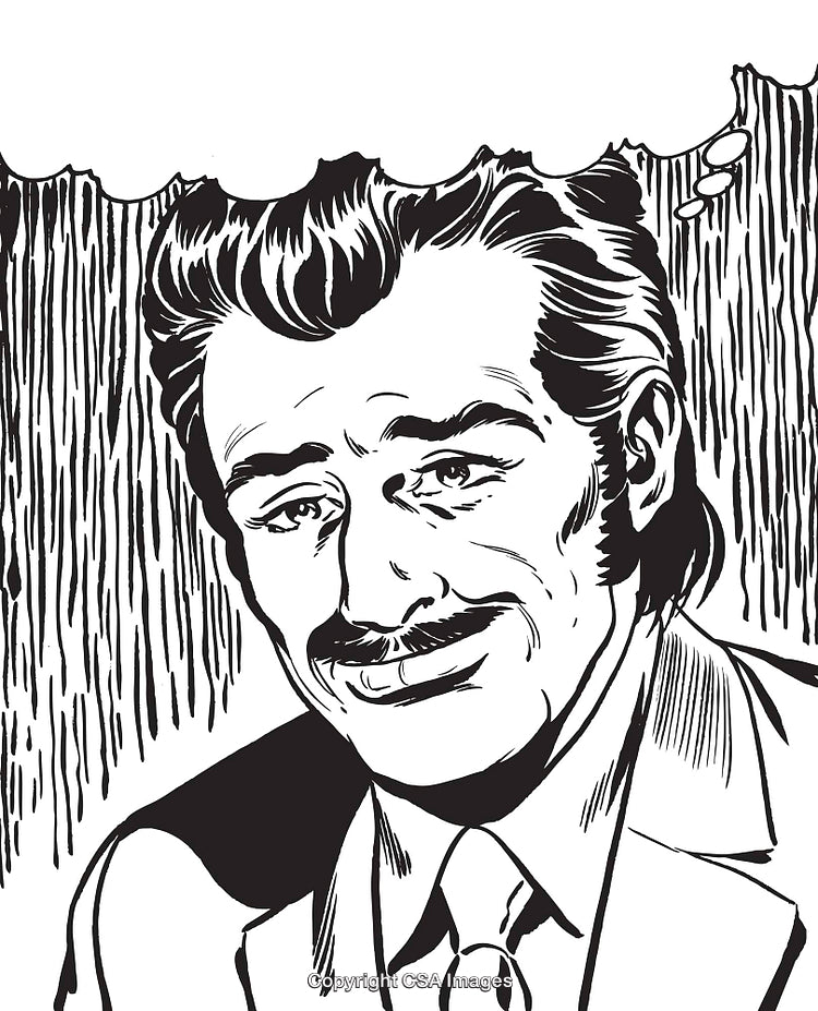 Vintage Black and White Illustration of a Thoughtful Man in Business Attire