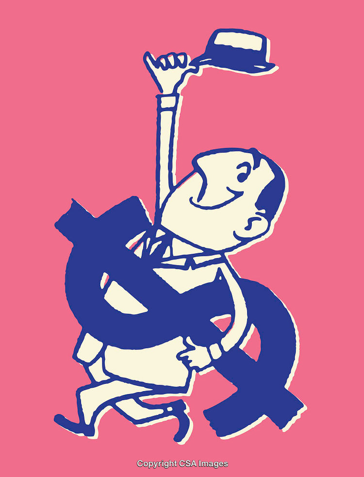 Retro Illustration of Man with Dollar Symbol on Pink Background