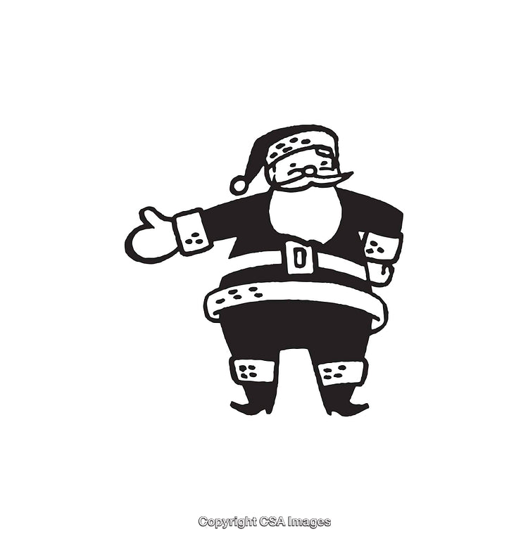 Black and White Line Art of Santa Claus in a Jolly Pose