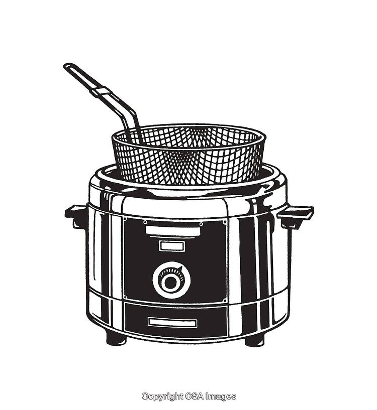 Detailed Line Art Illustration of a Fryer with Cooking Basket